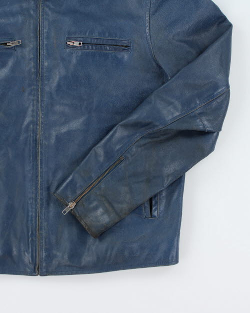 Vintage Y2K Hilfiger Blue Leather Jacket - M