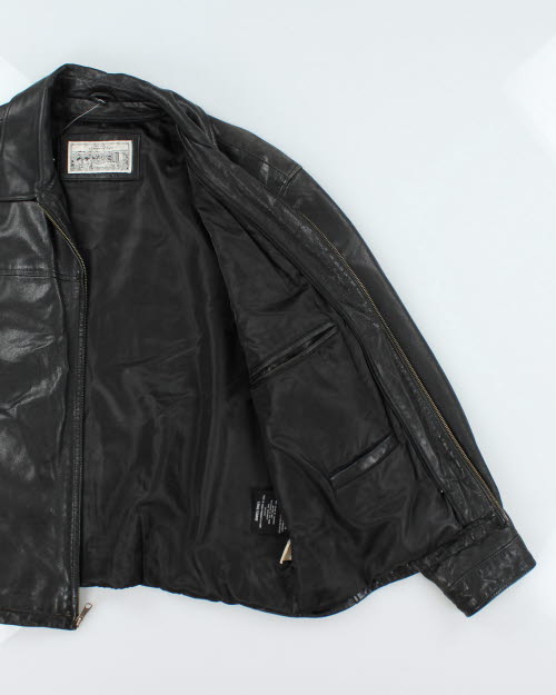 Vintage Collared Leather Harrington Jacket - L – Rokit