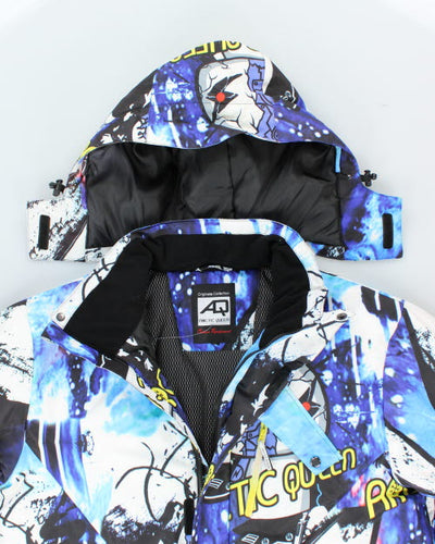 Vintage Arctic Queen All Over Print Hooded Puffer Jacket - XL