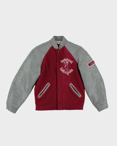Vintage 80's Heavyweight Somerset Collegiate Embroidered Varsity Jacket - S