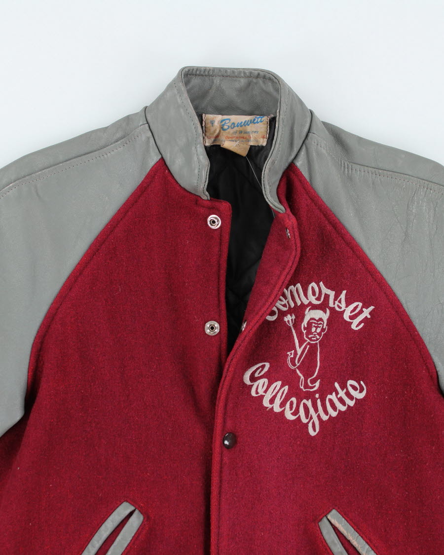 Vintage 80's Heavyweight Somerset Collegiate Embroidered Varsity Jacket - S