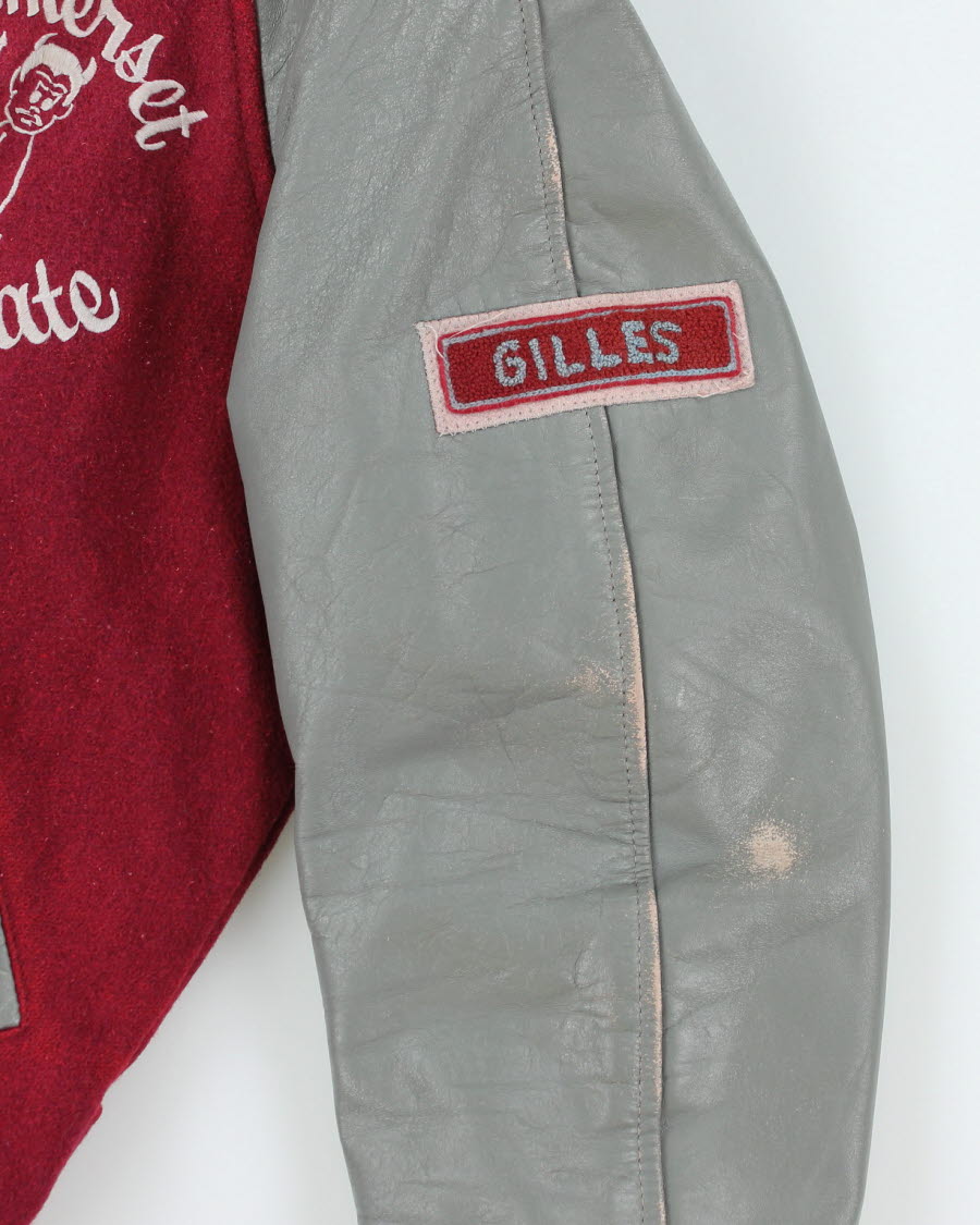 Vintage 80's Heavyweight Somerset Collegiate Embroidered Varsity Jacket - S