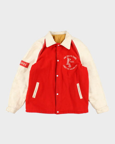 Vintage 90's Embroidered Rig Welding Leather Varsity Jacket - L