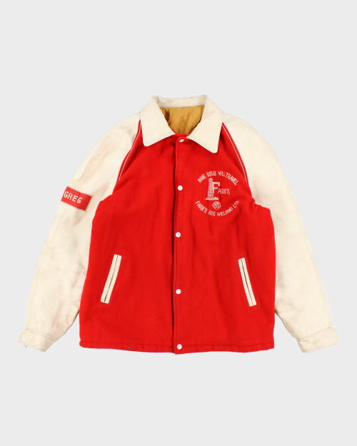 Vintage 90's Embroidered Rig Welding Leather Varsity Jacket - L