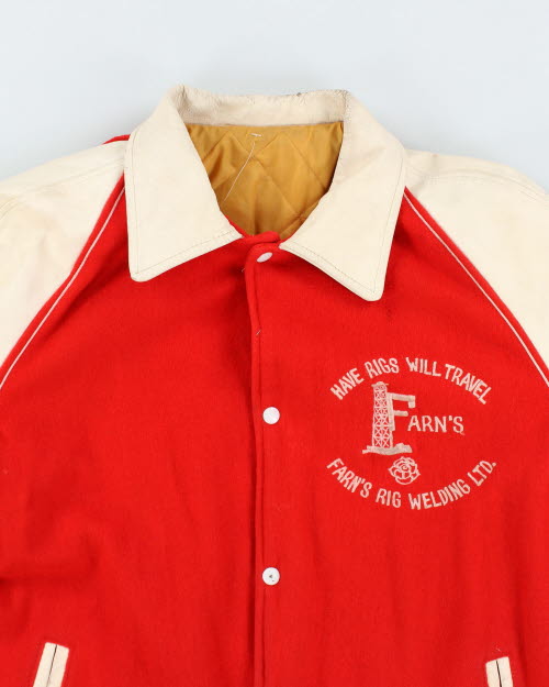 Vintage 90's Embroidered Rig Welding Leather Varsity Jacket - L