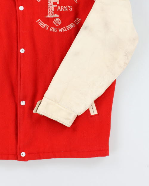 Vintage 90's Embroidered Rig Welding Leather Varsity Jacket - L
