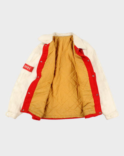 Vintage 90's Embroidered Rig Welding Leather Varsity Jacket - L