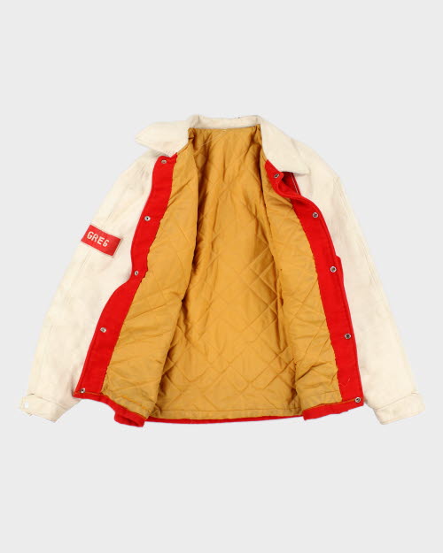 Vintage 90's Embroidered Rig Welding Leather Varsity Jacket - L