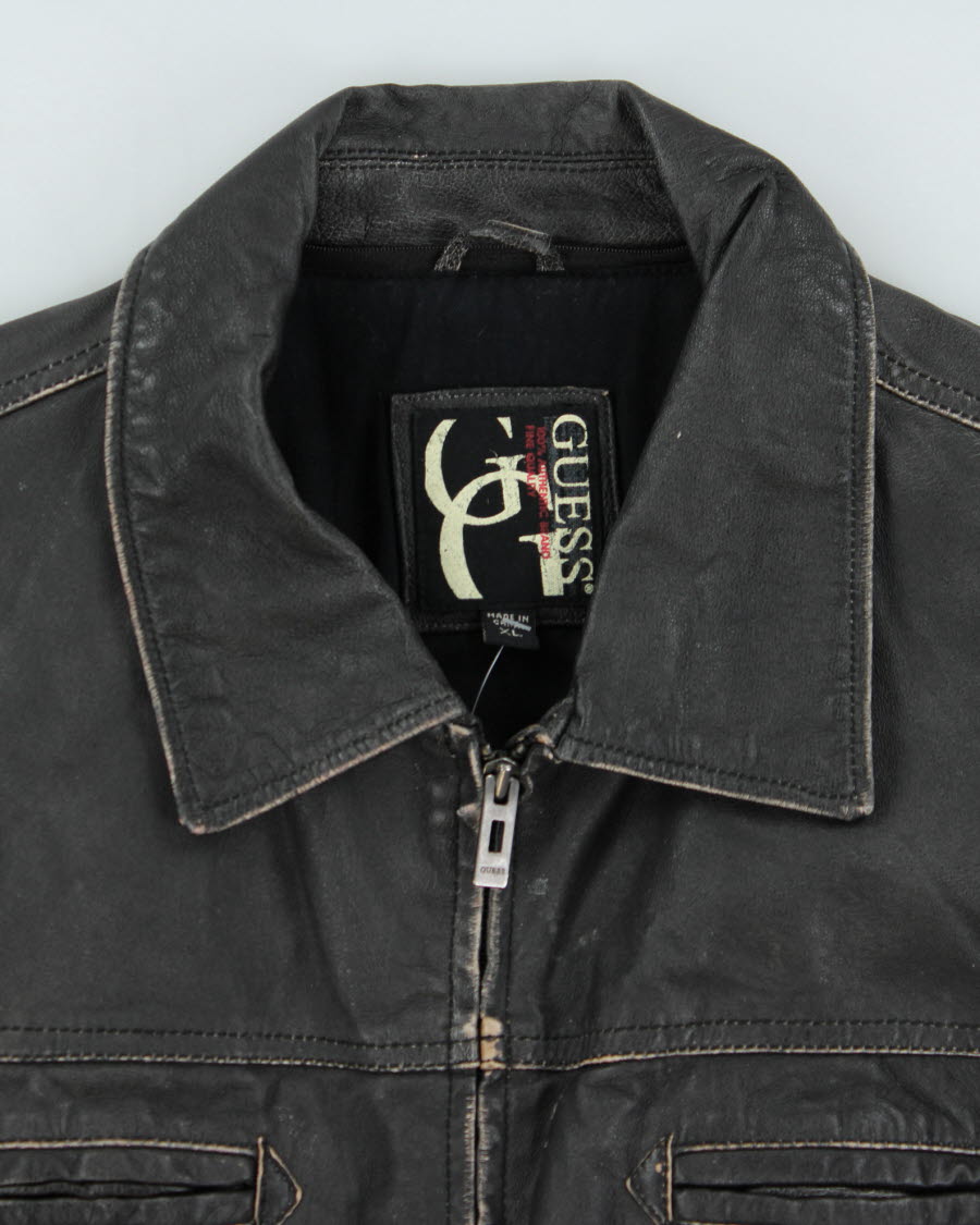 Vintage Y2K Guess Leather Zip Up Jacket - XL