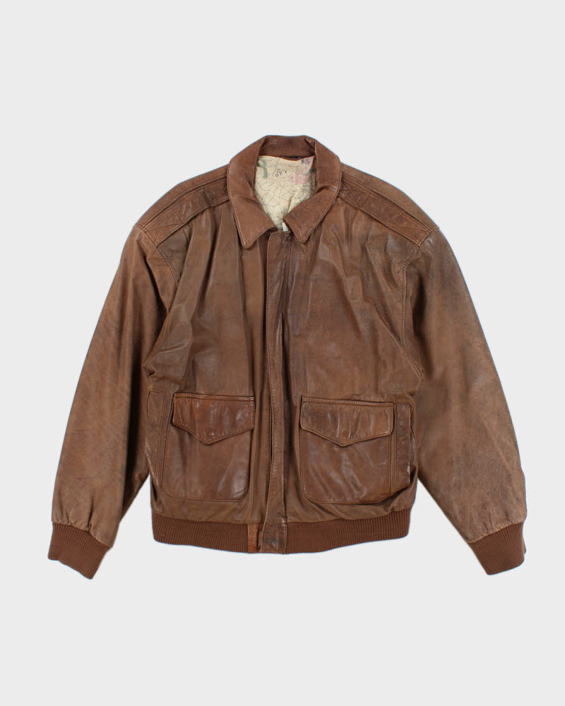 Vintage 90's Oversized Leather Bomber Jacket - L
