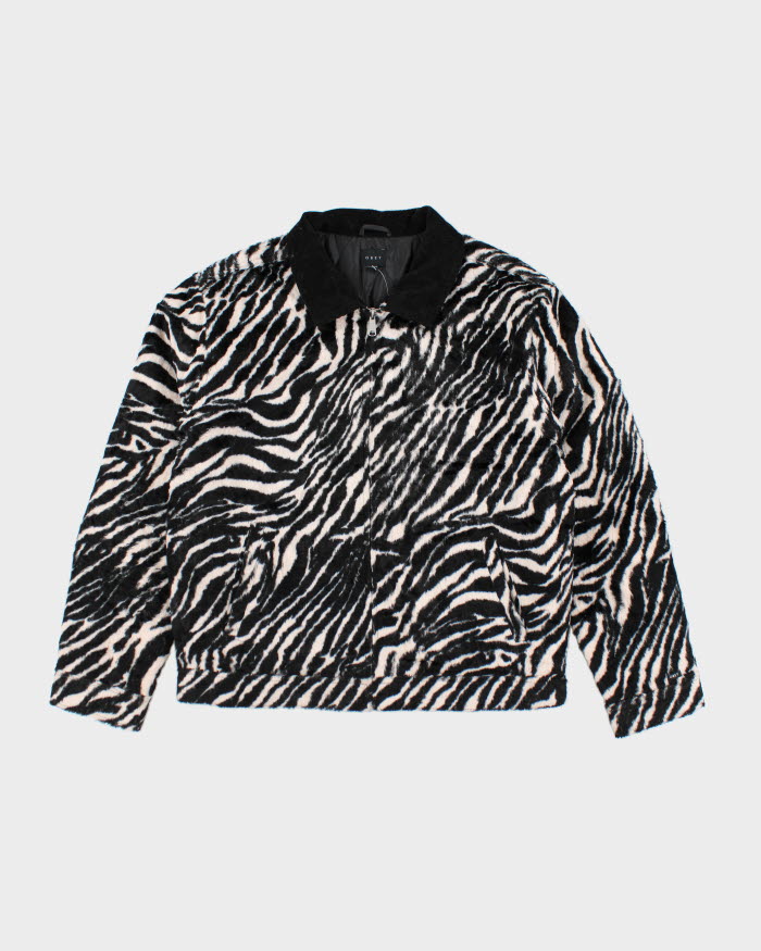Obey Zebra Print Faux Pony Hair Jacket - L