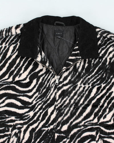 Obey Zebra Print Faux Pony Hair Jacket - L