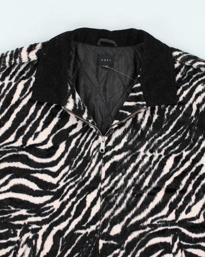 Obey Zebra Print Faux Pony Hair Jacket - L