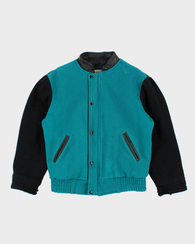 Vintage 80's Leather Two Tone Varsity Jacket - M