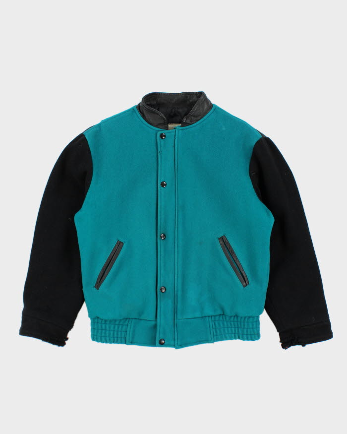 Vintage 80's Leather Two Tone Varsity Jacket - M