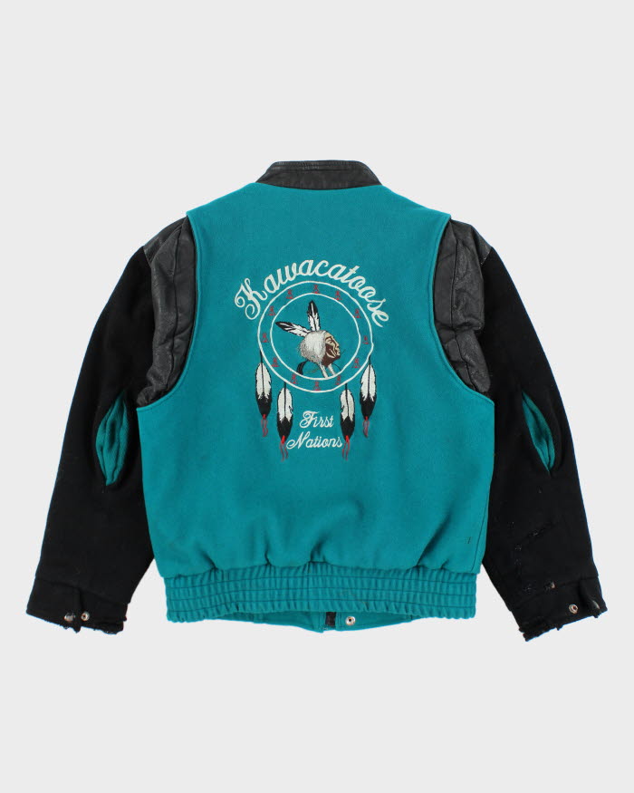 Vintage 80's Leather Two Tone Varsity Jacket - M