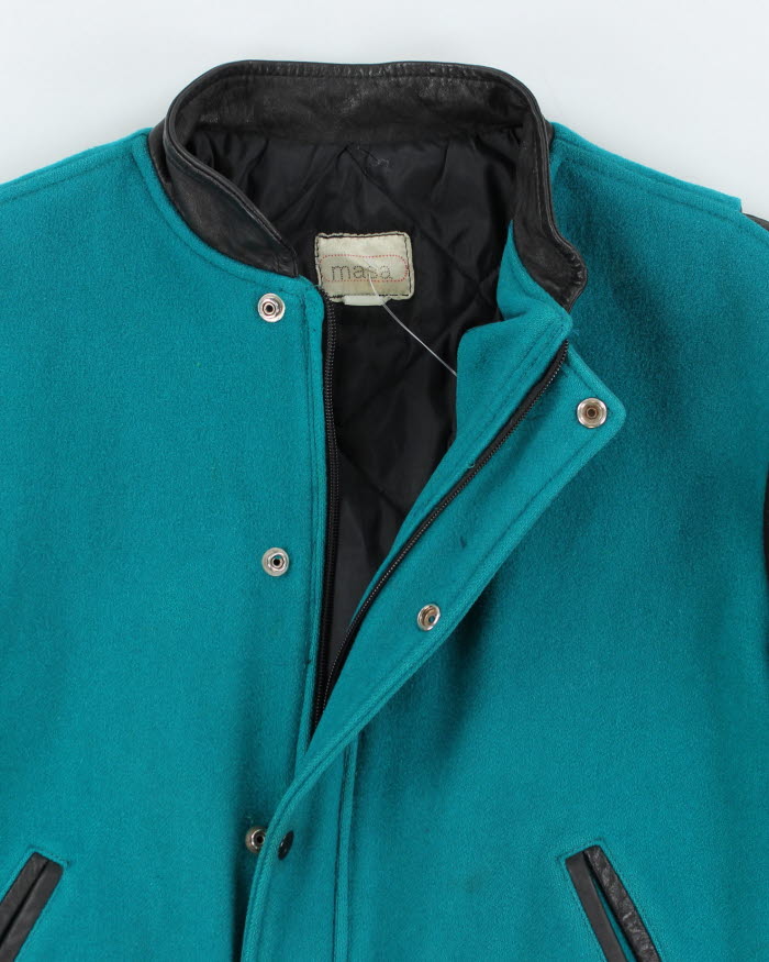 Vintage 80's Leather Two Tone Varsity Jacket - M