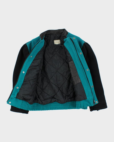 Vintage 80's Leather Two Tone Varsity Jacket - M