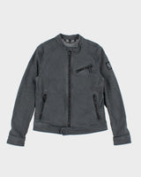 Vintage 2000's Belstaff Grey Biker Style Denim Jacket - S