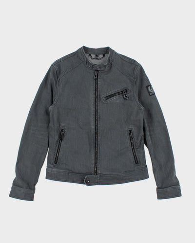 Vintage 2000's Belstaff Grey Biker Style Denim Jacket - S
