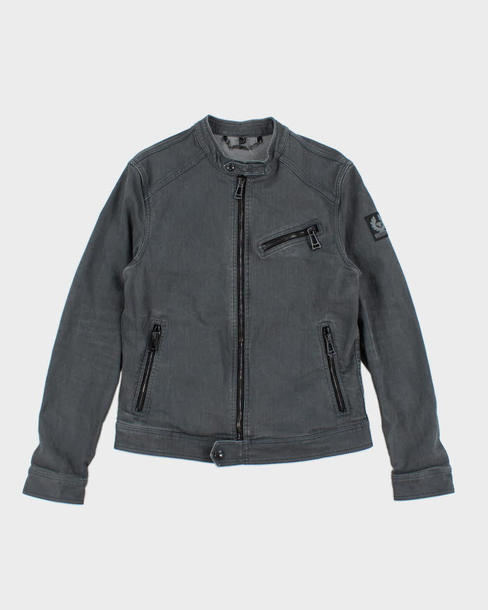 Vintage 2000's Belstaff Grey Biker Style Denim Jacket - S