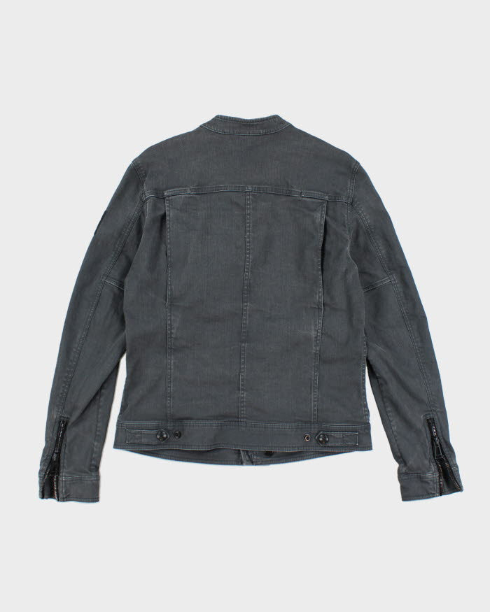 Vintage 2000's Belstaff Grey Biker Style Denim Jacket - S