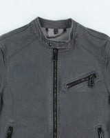 Vintage 2000's Belstaff Grey Biker Style Denim Jacket - S