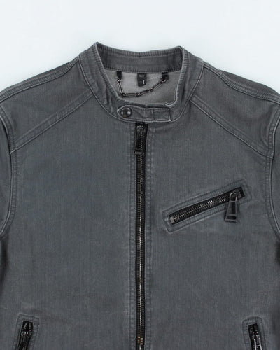 Vintage 2000's Belstaff Grey Biker Style Denim Jacket - S
