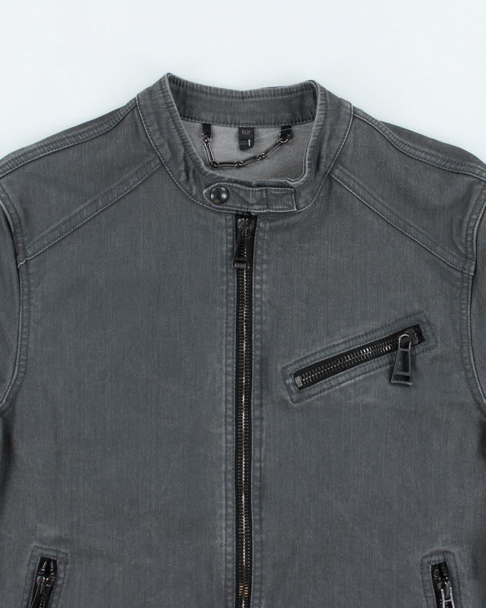 Vintage 2000's Belstaff Grey Biker Style Denim Jacket - S