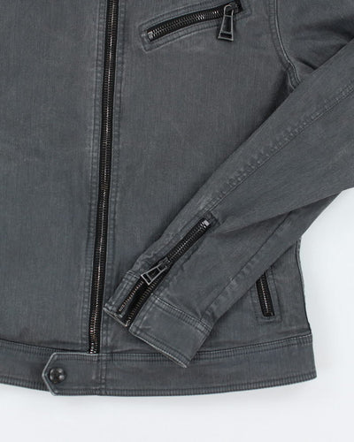 Vintage 2000's Belstaff Grey Biker Style Denim Jacket - S