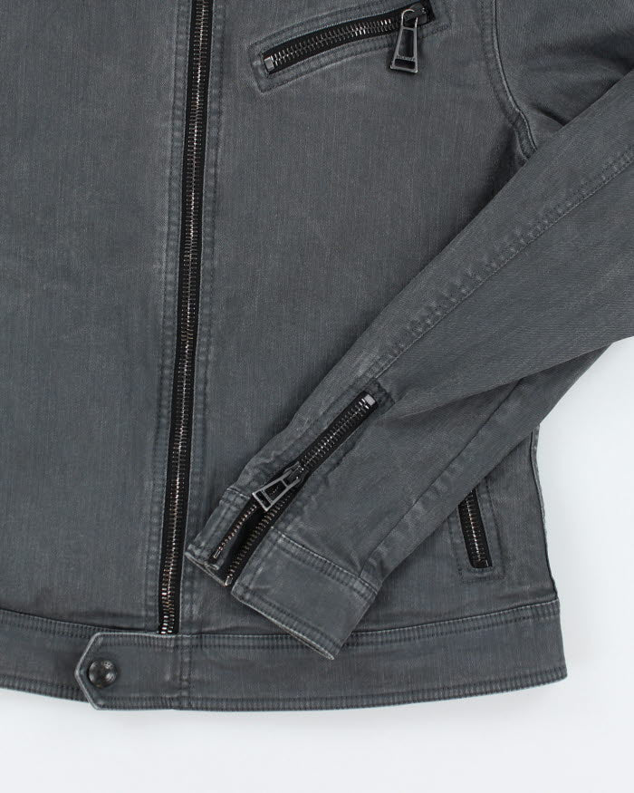 Vintage 2000's Belstaff Grey Biker Style Denim Jacket - S