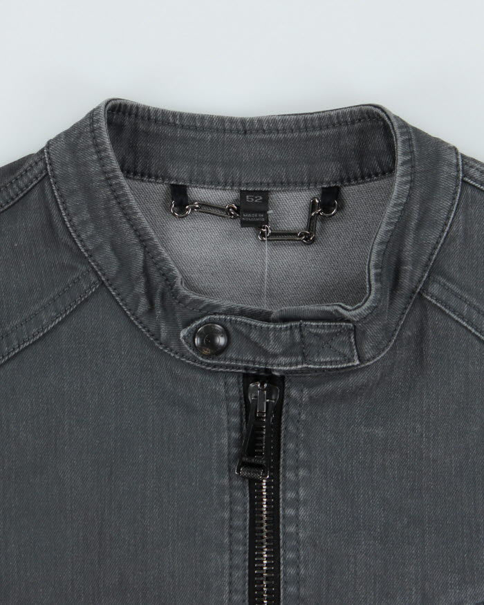 Vintage 2000's Belstaff Grey Biker Style Denim Jacket - S