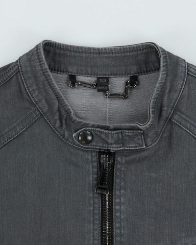 Vintage 2000's Belstaff Grey Biker Style Denim Jacket - S