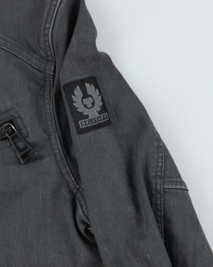 Vintage 2000's Belstaff Grey Biker Style Denim Jacket - S