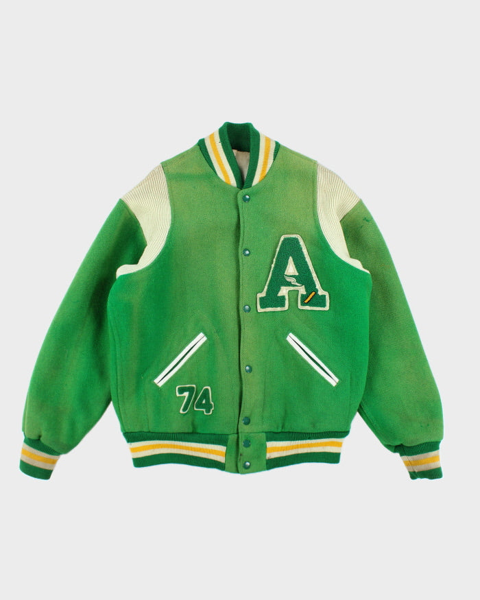 Vintage 70's Embroidered Patched Heavyweight Varsity Jacket - L