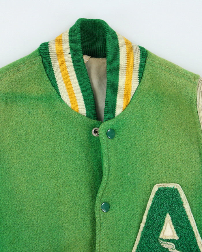 Vintage 70's Embroidered Patched Heavyweight Varsity Jacket - L
