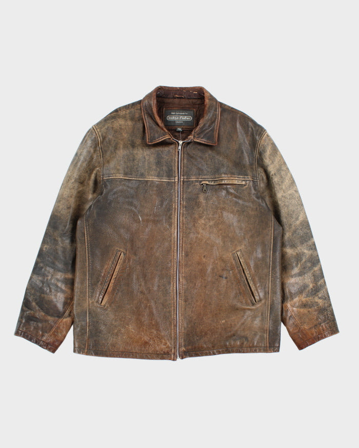Vintage 90's Leather Heavyweight Zip Up Jacket - XL