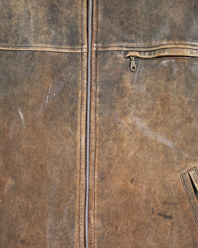 Vintage 90's Leather Heavyweight Zip Up Jacket - XL