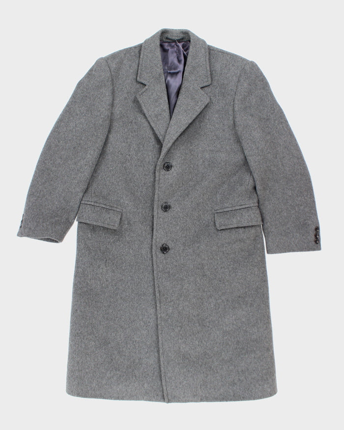 Vintage 80's Grey Cashmere & Wool Blend Heavyweight Overcoat - L