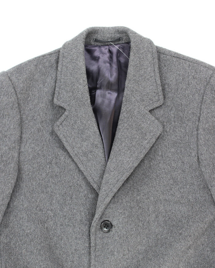 Vintage 80's Grey Cashmere &amp; Wool Blend Heavyweight Overcoat - L
