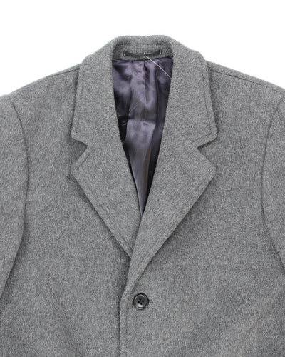 Vintage 80's Grey Cashmere & Wool Blend Heavyweight Overcoat - L