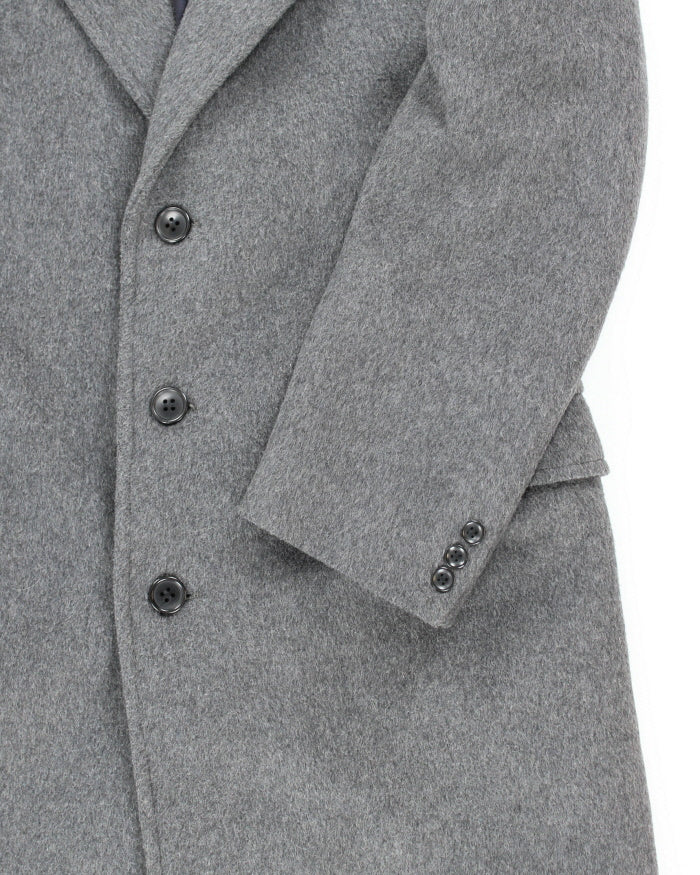 Vintage 80's Grey Cashmere & Wool Blend Heavyweight Overcoat - L
