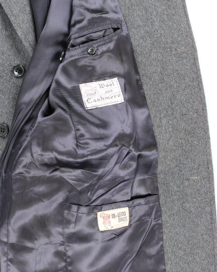 Vintage 80's Grey Cashmere &amp; Wool Blend Heavyweight Overcoat - L