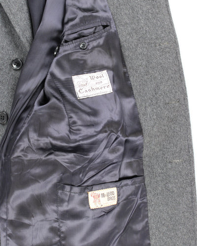 Vintage 80's Grey Cashmere & Wool Blend Heavyweight Overcoat - L