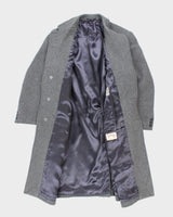 Vintage 80's Grey Cashmere &amp; Wool Blend Heavyweight Overcoat - L