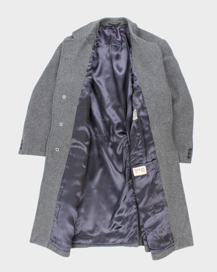 Vintage 80's Grey Cashmere &amp; Wool Blend Heavyweight Overcoat - L