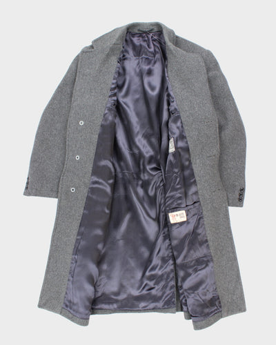 Vintage 80's Grey Cashmere & Wool Blend Heavyweight Overcoat - L