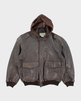 Vintage 90's L.L. Bean Hooded Heavyweight Leather Jacket - L