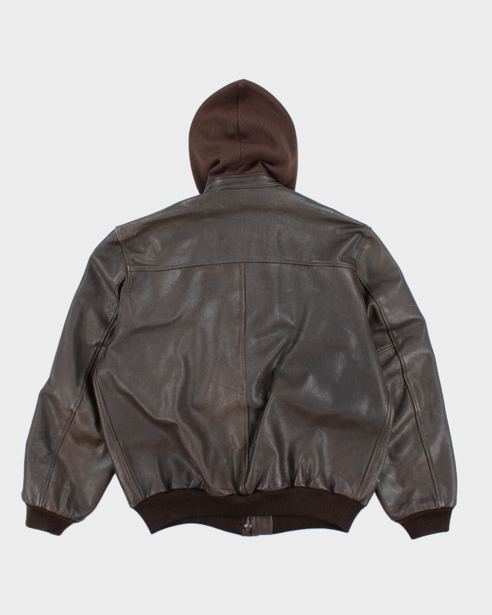 Vintage 90's L.L. Bean Hooded Heavyweight Leather Jacket - L