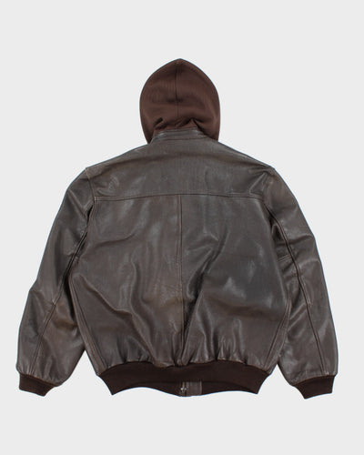 Vintage 90's L.L. Bean Hooded Heavyweight Leather Jacket - L
